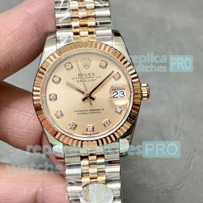 Swiss Copy Rolex Datejust Ladies 31mm Salmon Dial Two-tone Rose Gold Watch 